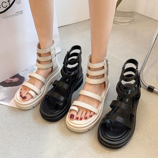 

boots sandals female shoes boots-women zipper round toe ladies med summer 2021 lolita rubber mid calf elegant mid-calf beach cr, Black