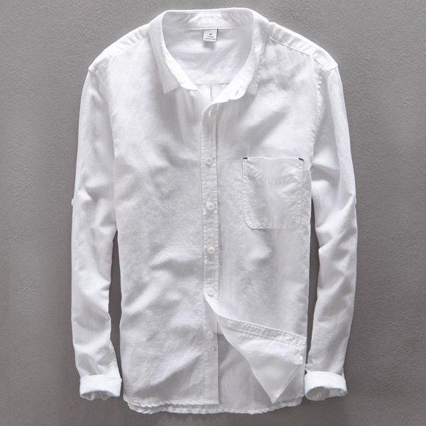 

men's casual shirts linen men comfortable breathable natural shirt 2021 thin dress, White;black