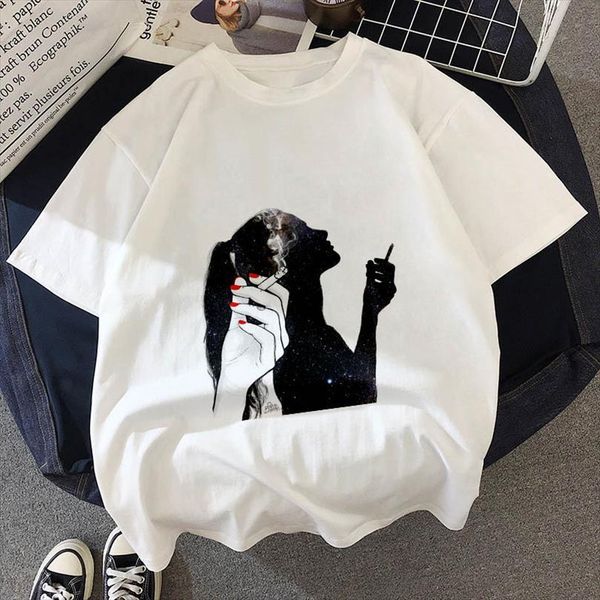 

and women smoking girl printed mens t shirt fashion hipster female harajuku thin section tees clothing, White;black