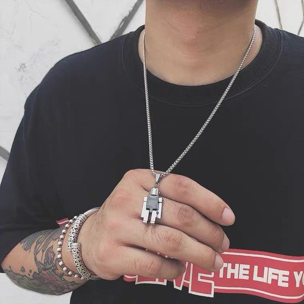 

pendant necklaces robot steel for men women neck chain style fashion street jewelry, Silver