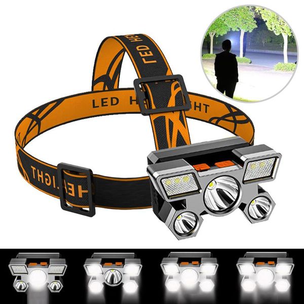 

headlamps portable led headlight 5 light sources ultra bright rechargeable headlamp 4 modes waterproof lightweight for camping fishing
