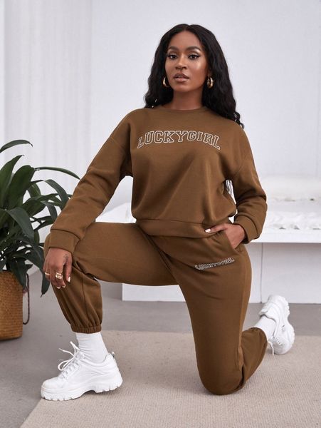 

letter graphic sweatshirt & sweatpants e7et#, White