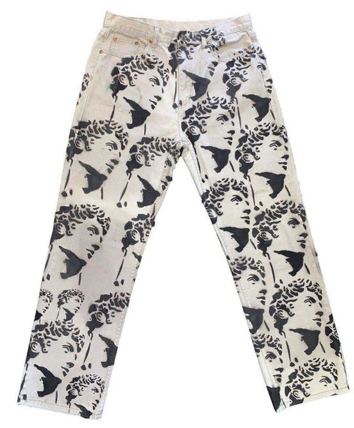 

men's jeans clothing straight tie dye hip hop style fashion casual loose pants street y2k cargo, Blue
