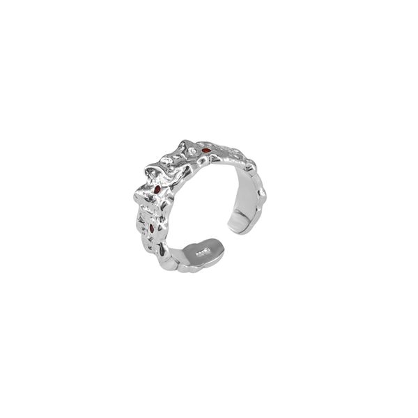 925 Sterling Prata Aberto Aberto incrustado com diamantes rosa padrões irregulares côncavos e convex Formas simples Hip-Hop Trend Acessórios de Jóias