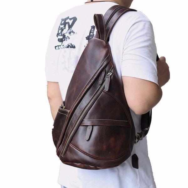 

backpack genuine leather chest bag crossbody handbag retro men's single shoulder multi-function