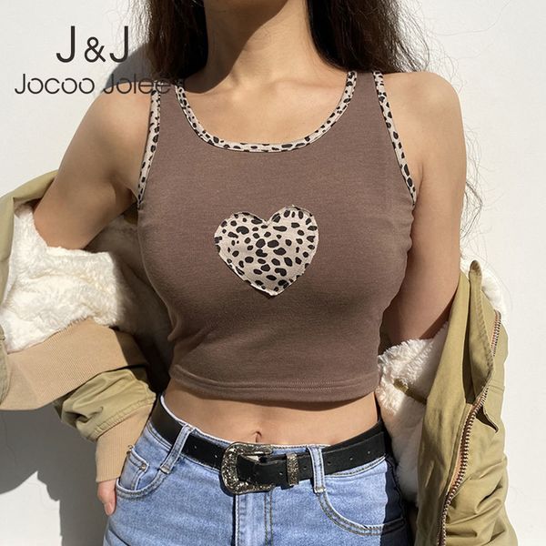 

jocoo jolee sleeveless y2k tank patchwork brown cute women leopard heart patches vintage kawaii tanks woman shirts 210518, White