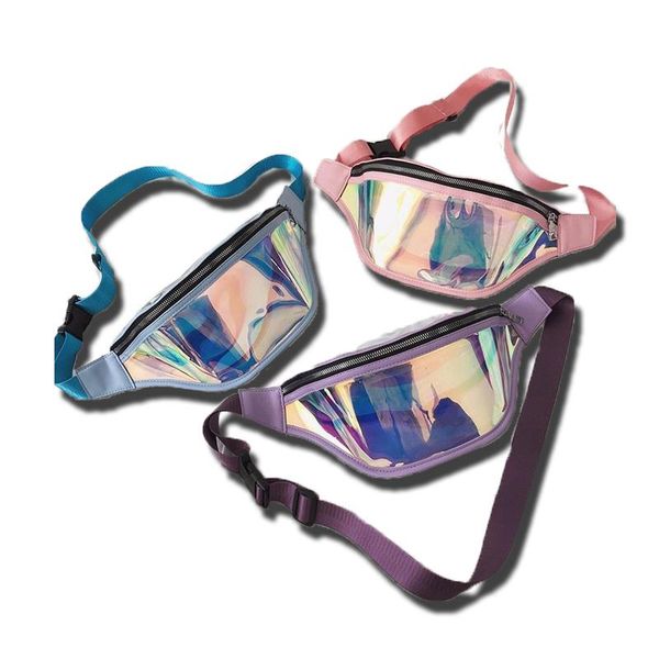 

waist bags women's pvc pocket rainbow purse bag fashion messenger shiny laser funny pack g112