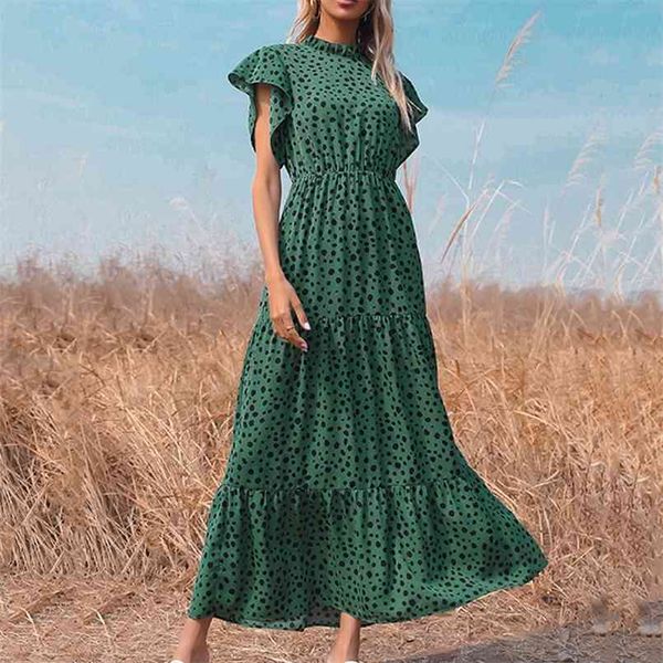 

ruffles vintage green dress vestidos clothes women printed long-sleeved leopard elegant maxi a-line dress for 210508, Black;gray