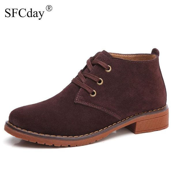 

boots autumn women leather ankle suede motorcycle flat heeled ladies casual snow shoes woman, Black