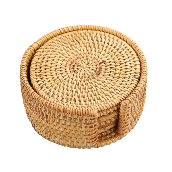 

mats & pads 6pcs rattan coasters vietnamese style cup bowl pad coffee tea teapot drink (10cm)