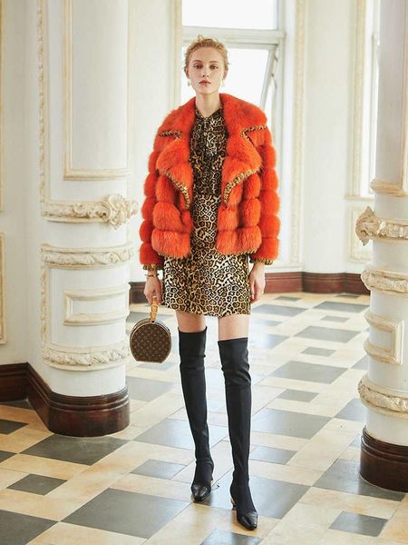 

women's fur & faux arlenesain custom 2021 design orange color sable suit collar women jacket, Black