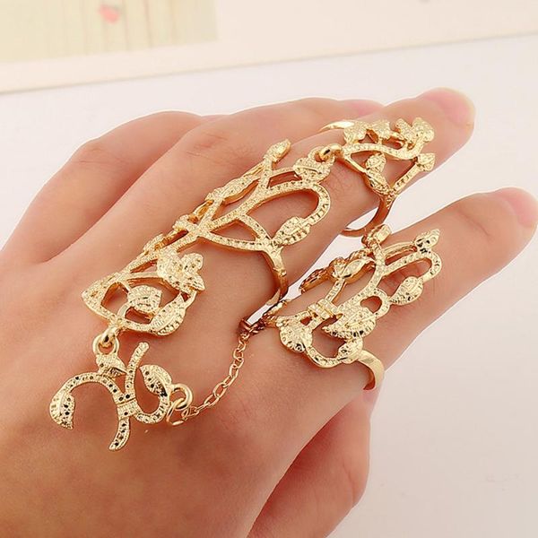 

cluster rings 2021 fashion simple metal leaf flower gold ring set punk style adjustable long jewelry finger for women bague femme r027, Golden;silver