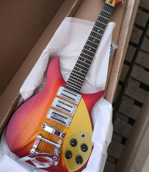 

6 strings cherry sunburst electric guitar with treomo bar,527 mm scale length