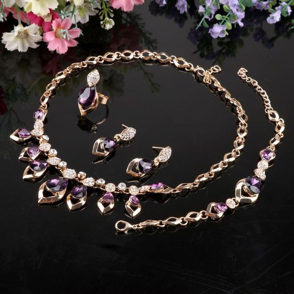 

earrings & necklace trendy purplecubic zirconia gold color jewelry sets for women wedding earring/pendant/necklace/bracelet/ring, Silver