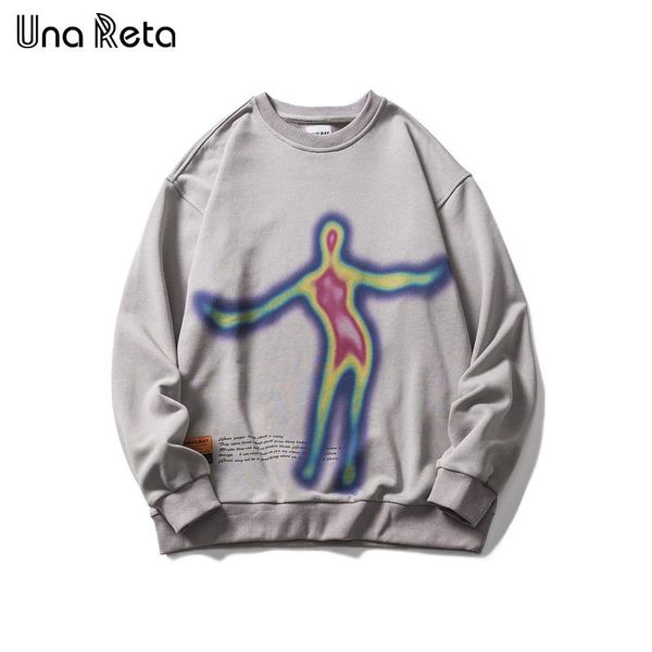 

men's hoodies & sweatshirts una reta casual spring 2021 men clothing hip hop thermal print pullover harajuku oversized sweatshirt man, Black