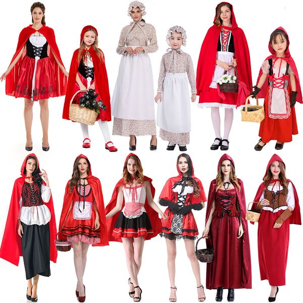 

halloween costume girl little red riding hood parent-child s up wolf grandmother hunter cos ama show cloth, Black;red