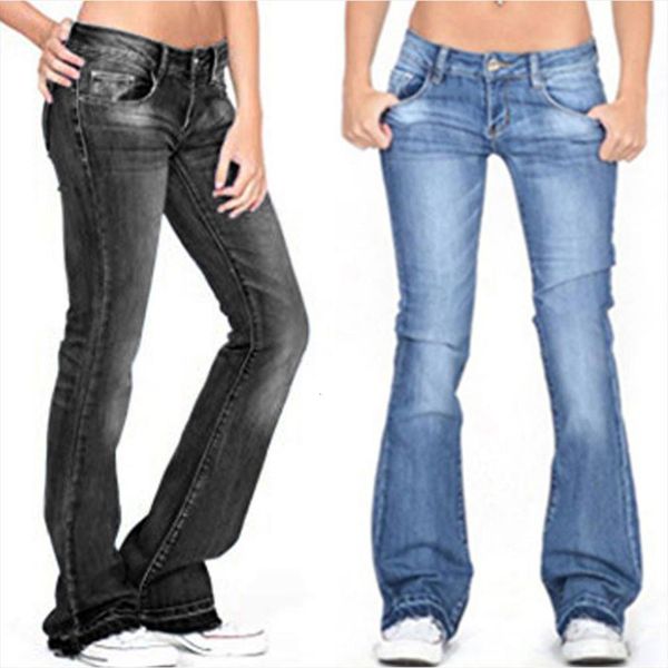 

fashion denim bootcut pants women jean bell bottoms stretch skinny flared basic trousers plus size all match, Blue