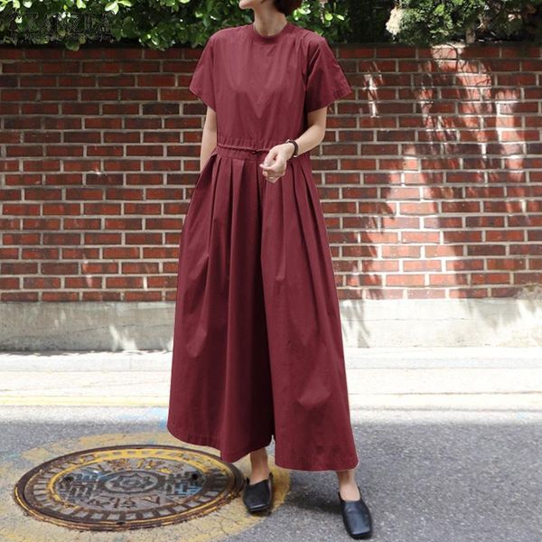 

women's jumpsuits & rompers plus size zanzea vintage jumpsuit summer cusaul drawstring loose romper female solid o-neck short sleeve ov, Black;white