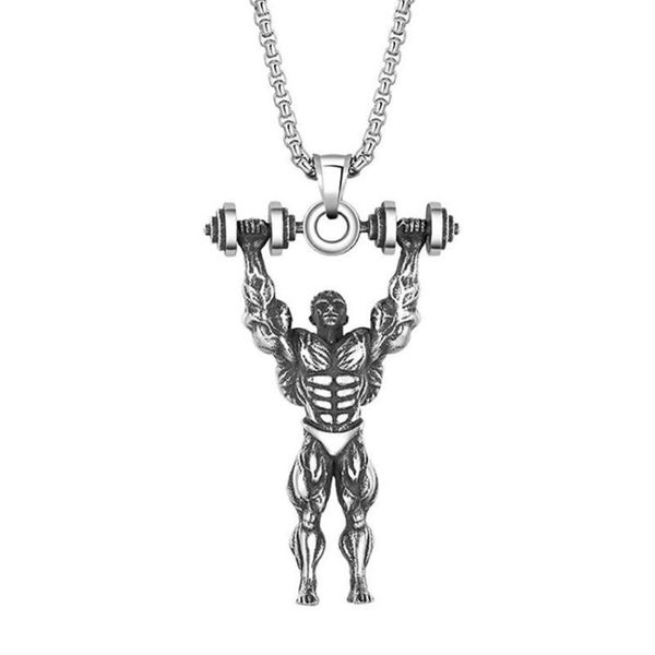 

chains stainless steel bodybuilding athletes men punk rock pendant necklace jewelry gift for him with chain, Silver