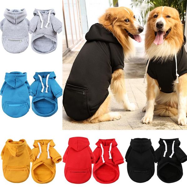 

dog apparel xs-5xl big hoodies zipper pocket coat thicken warm pet jersey small dogs cats clothes solid color suit for chihuahua