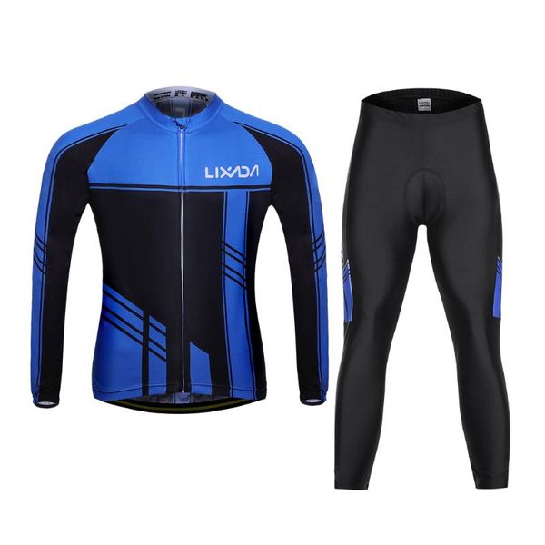 

cycling jersey sets lixada men's clothing set autumn winter long sleeve windproof coat jacket with 3d padded pants blue black, Black;red