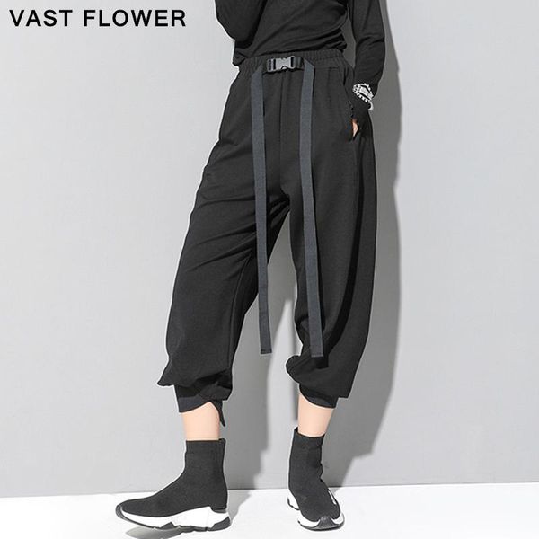 

women's pants & capris high elastic waist black ribbon harem loose casual fit trousers women korean fashion tide spring autumn 2021, Black;white