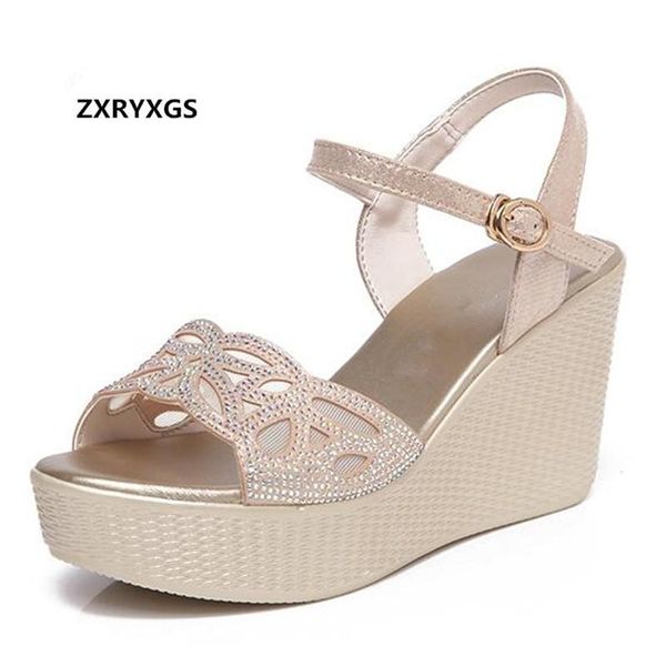

elegant mesh rhinestone open shoes woman summer sandals platform wedge casual fashion women, Black