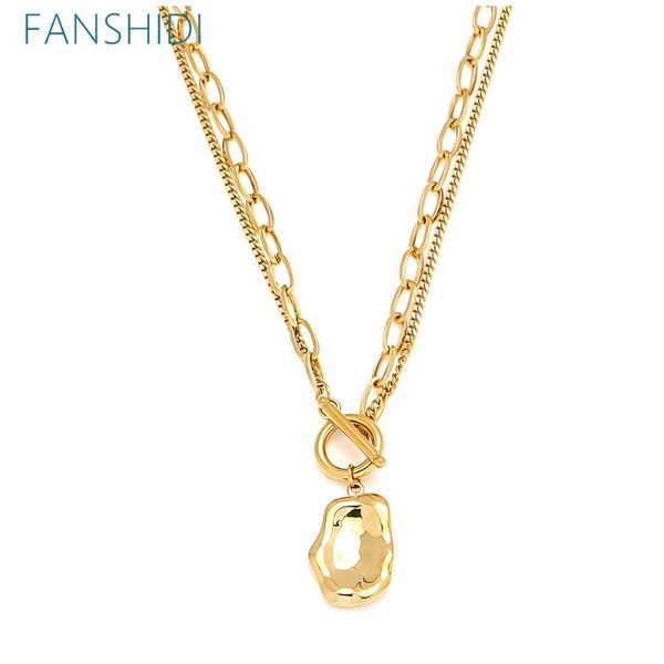 

pendant necklaces fanshidi stainless steel simple toggle geometric necklace for women temperament gold color clavicle chain, Silver