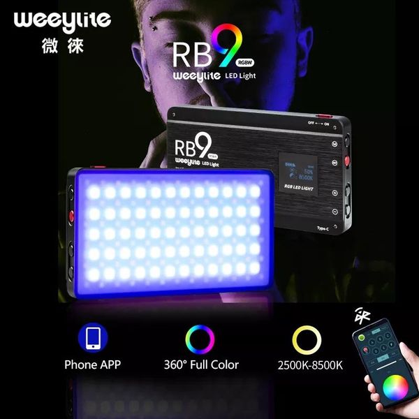 

flash heads weeylite rb9 rgb led light 12w portable panel functional full color video chargeable and phone app control