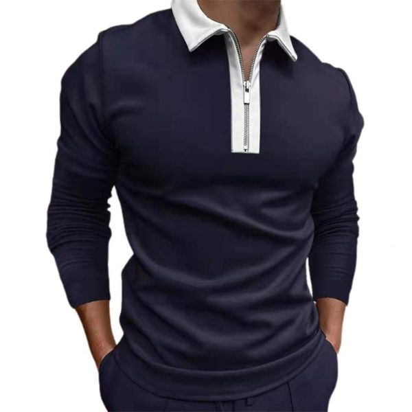 T-shirt da uomo Camicia da uomo T-shirt con colletto alla sera elasticizzato autunnale patchwork a blocchi di colore per ufficio