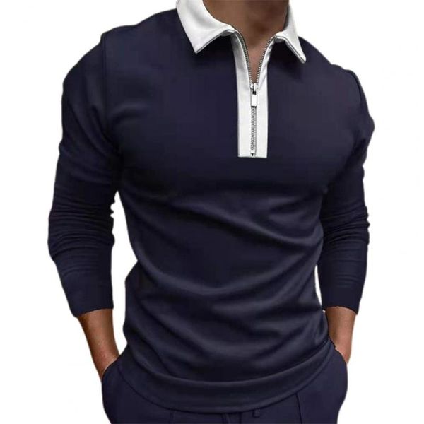 

men's t-shirts men shirt color block patchwork autumn stretchy turndown collar t-shirt for office, White;black
