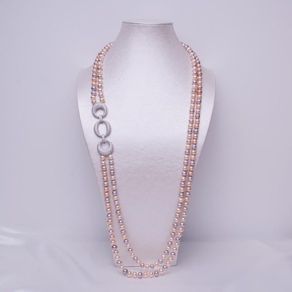 

pendant necklaces nearround pearl 8-9mm strong luster multicolor freshwater necklace 75cm double strand jewelry women gifts, Silver