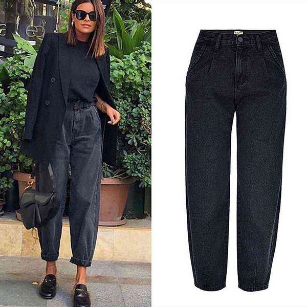 

spring autumn fashion cotton denim jeans women high waist black retro harem washed office lady casual female k344 211129, Blue
