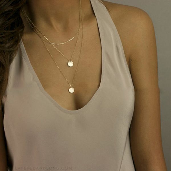 

budrovky long layered pendant necklace stainless steel necklace chocker necklaces for women fashion jewelry drop shippingdio chan contact, Silver