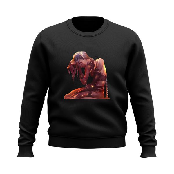 

sweater lol battle of two cities crying girl pattern casual party style round neck autumn/winter hoodless sweater, Black