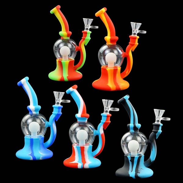 Hookahs bong vidro fumar lâmpada tubulações de água 7.4 '' brilhar no tubo de silicone escuro