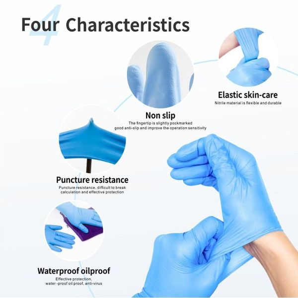 

disposable blue nitrile gloves 4g powder-finger grade oil-proof acid and alkali resistant pure 100 boxes