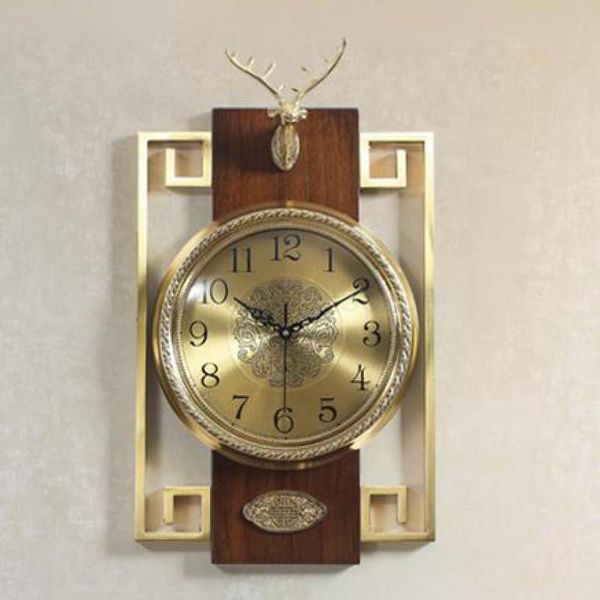 

wall clocks chinese copper clock living room hanging table home atmosphere solid wood light luxury creative fashion