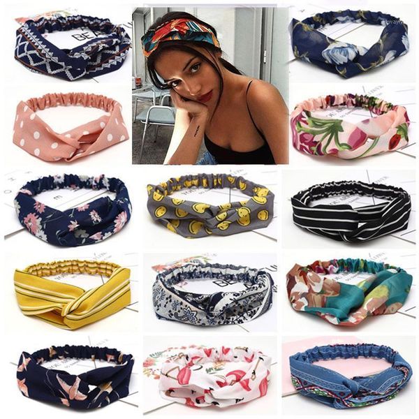 

lystrfac bohemian print headbands for women cross knot turban bandage bandanas elastic hairband headwrap hair accessories1