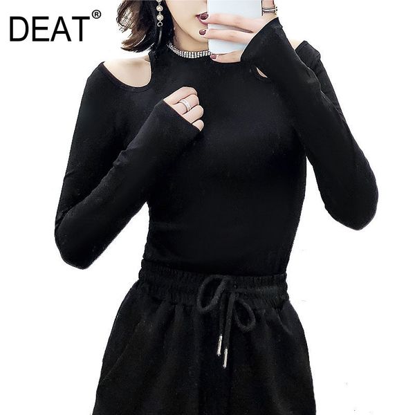 

women black strapless diamonds t-shirt round neck slim fit long sleeve fashion tide spring summer 7d0059 210421, White