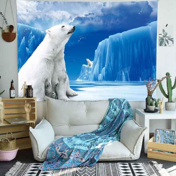

tapestries simsant sea animals tapestry polar bear glacial rivers ice wall hanging for living room bedroom home decor banner
