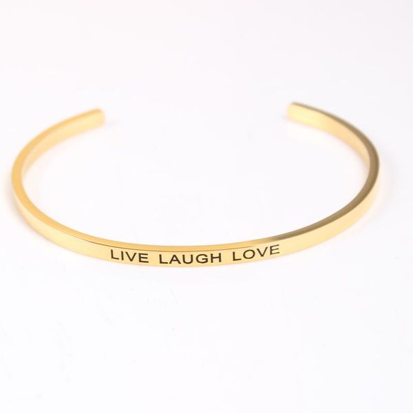 

bangle live laugh love stainless steel engraved positive inspirational quote hand imprint cuff mantra bracelet, Black