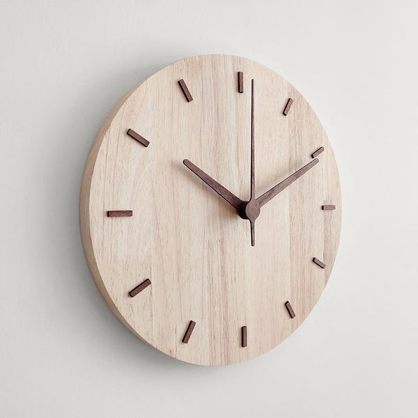 

modern design wall clock nordic style solid wood simple mute quartz home decor living room needle clocks