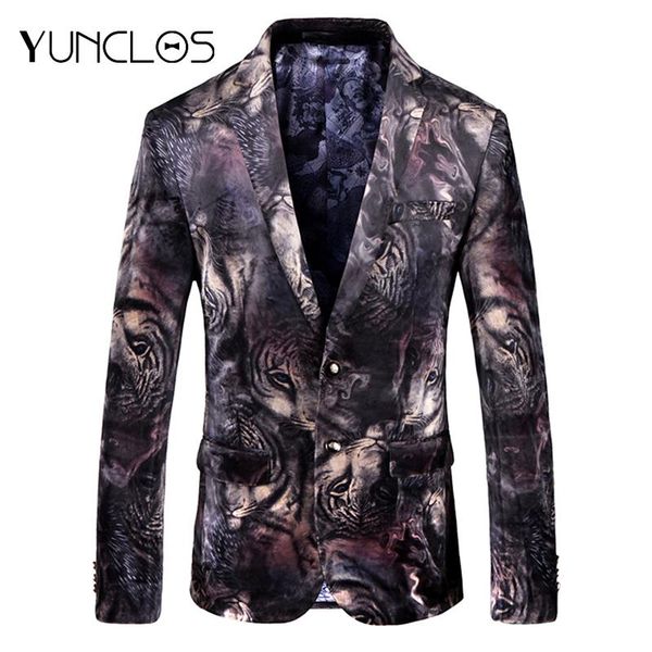 

men's suits & blazers yunclos 2021 arrival tiger printed men velvet blazer slim fit party suit jackets host, White;black