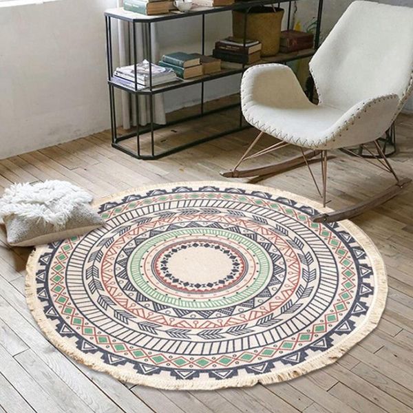 

carpets bohemian round carpet,nordic floor for living room bedroom,anti-slip doormat with tels,90cm