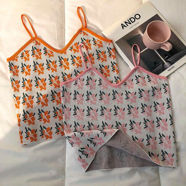 

vintage stylish summer flowers fashion straps female chic camisole 210601, White