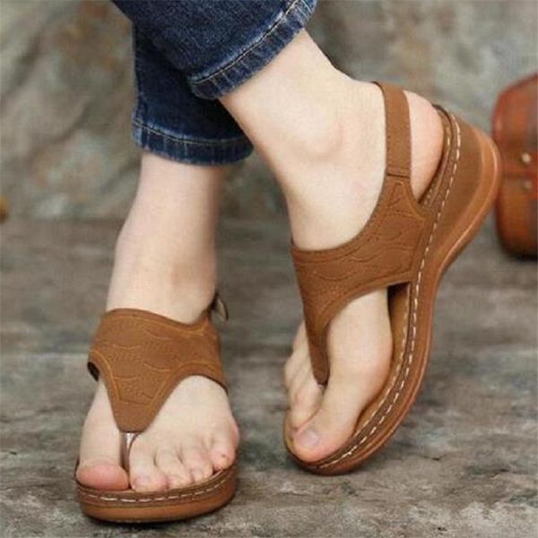 

sandals 20212021 fashion embroidery platform buckle casual female beach shoes women's ladies clip toe wedges thong, Black