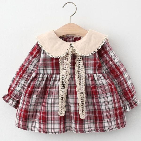 

fashion baby clothes girls plaid dress lapel collar trench coat jackets with lace shawl kids overcoats children, Blue;gray
