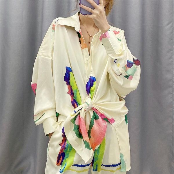 

women print loose blouses vintage lapel collar long sleeve female shirts blusas plus size mujer women's &, White