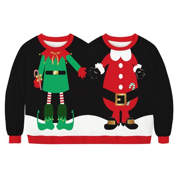 

women's blouses & shirts novelty double people sweatshirt winter christmas two person pullover 3d digital printing long sleeve one pie, White